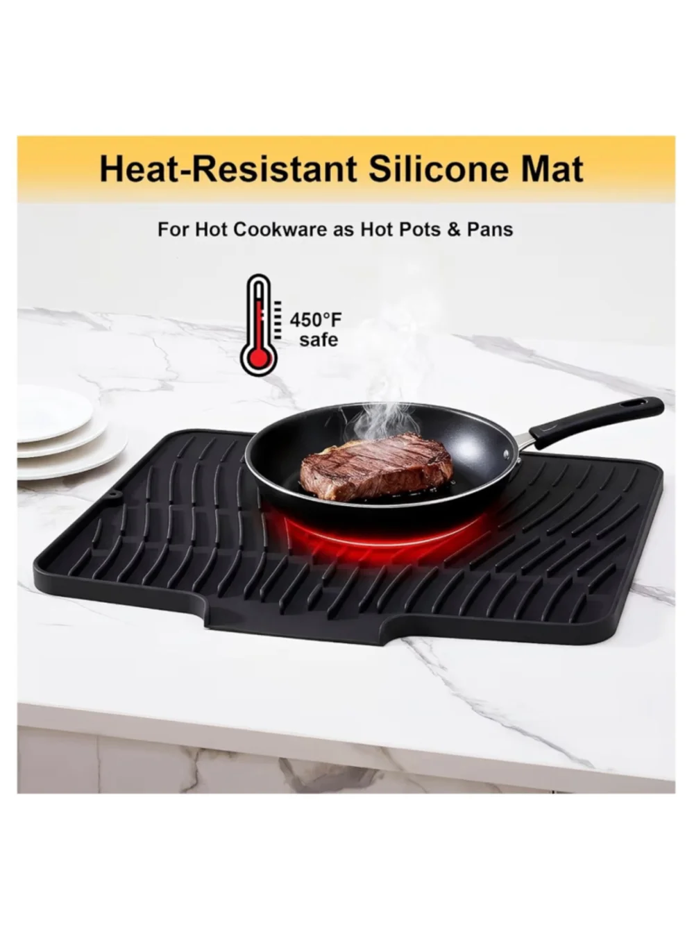 NEW Silicone Dish Drying Mat Kitchen Counter Non-Slip Dish Drying Pad Drain